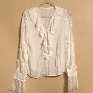 Elegant White Lace Trim Blouse